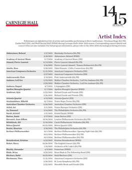 Artist Index