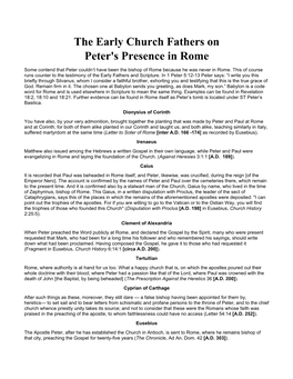 The Early Church Fathers on Peter's Presence in Rome