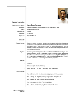 Personal Information Galve Conde, Fernando Summary