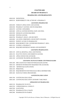 1 Chapter 6800 Board of Pharmacy Pharmacies and Pharmacists