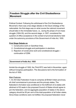 Freedom Struggle After the Civil Disobedience Movement