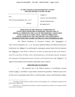 Case 20-11043-MFW Doc 338 Filed 07/16/20 Page 1 of 23