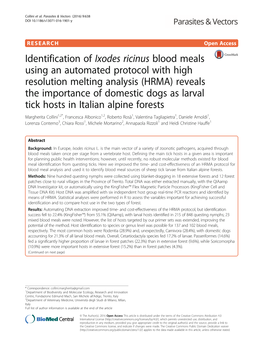 Identification of Ixodes Ricinus Blood Meals Using an Automated Protocol