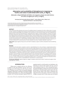 Adsorption and Availability of Phosphorus in Response to Humic Acid Rates in Soils Limed with Caco3 OR Mgco3 9