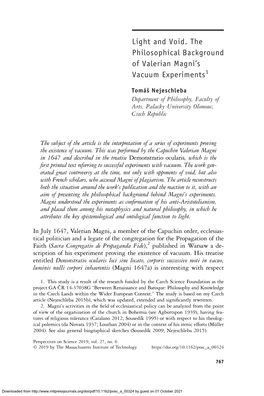 Light and Void. the Philosophical Background of Valerian Magni’S Vacuum Experiments1