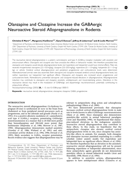 Olanzapine and Clozapine Increase the Gabaergic Neuroactive Steroid Allopregnanolone in Rodents