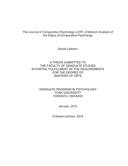 The Journal of Comparative Psychology (JCP): a Network Analysis of the Status of Comparative Psychology