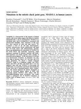 Mutations in the Mitotic Check Point Gene, MAD1L1, in Human Cancers