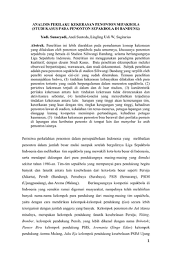 Analisis Perilaku Kekerasan Penonton Sepakbola (Studi Kasus Pada Penonton Sepakbola Di Bandung)