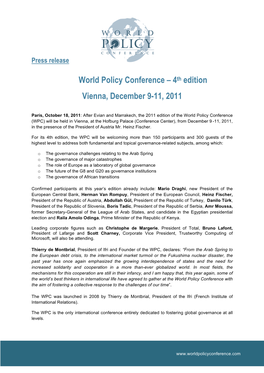 World Policy Conference – 4Th Edition Vienna, December 9-11, 2011