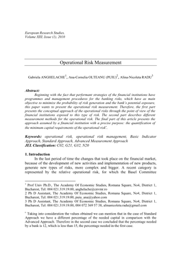 Operational Risk Measurement