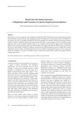 Brand and Advertising Awareness: a Replication and Extension of a Known Empirical Generalisation