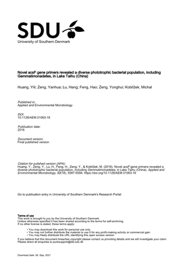 Novel Acsf Gene Primers Revealed a Diverse Phototrophic Bacterial Population, Including Gemmatimonadetes, in Lake Taihu (China)