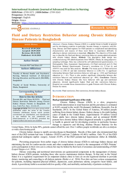 Fluid and Dietary Restriction Behavior Among Chronic Kidney Disease Patients in Bangladesh