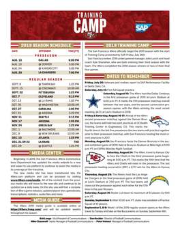 2019 Training Camp 2019 Season Schedule Media Center Media Guide Dates to Remember