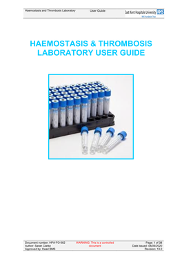 Haemostasis & Thrombosis Laboratory User Guide