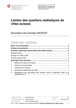 Limites Des Quartiers Statistiques De Villes Suisses