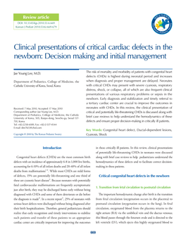 Clinical Presentations of Critical Cardiac Defects in the Newborn: Decision Making and Initial Management