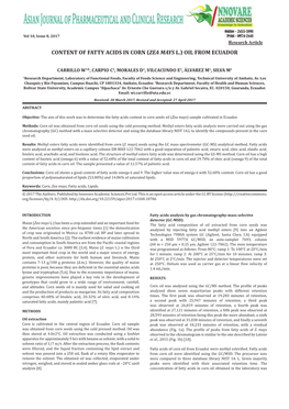 Content of Fatty Acids in Corn (Zea Mays L.) Oil from Ecuador