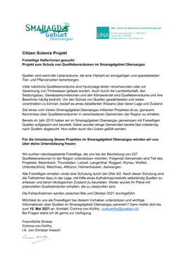 Citizen Science Projekt Freiwillige Helfer/Innen Gesucht: Projekt Zum Schutz Von Quelllebensräumen Im Smaragdgebiet Oberaargau