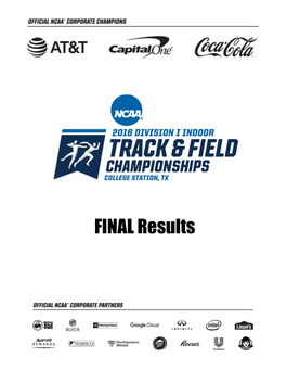 FINAL Results NCAA INDOOR CHAMPIONSHIPS – March 9-10, 2018 – Gilliam Indoor Track Stadium – Texas A&M