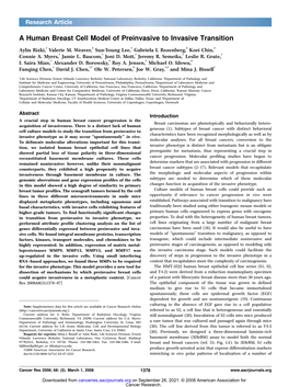 A Human Breast Cell Model of Preinvasive to Invasive Transition