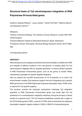 Structural Basis of Ty3 Retrotransposon Integration at RNA Polymerase III-Transcribed Genes