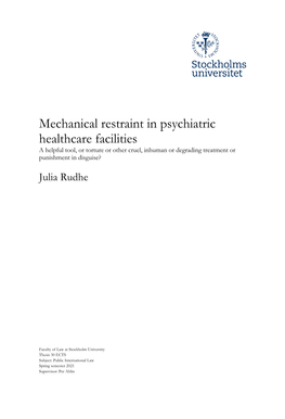 Mechanical Restraint in Psychiatric Healthcare Facilities