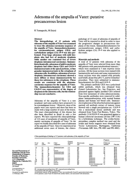 Adenoma of the Ampulla of Vater: Putative Precancerous Lesion Gut: First Published As 10.1136/Gut.32.12.1558 on 1 December 1991