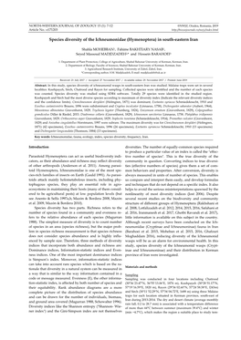 Species Diversity of the Ichneumonidae (Hymenoptera) in South-Eastern Iran