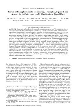 Survey of Susceptibilities to Monosultap, Triazophos, Fipronil, and Abamectin in Chilo Suppressalis (Lepidoptera: Crambidae)