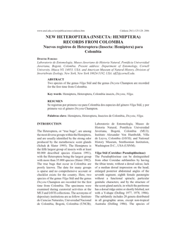 INSECTA: HEMIPTERA) RECORDS from COLOMBIA Nuevos Registros De Heteroptera (Insecta: Hemiptera) Para Colombia