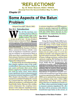 Some Aspects of the Balun Problem (Adapted from QST, March 1983) in Antenna Impedance and SWR Measure- Ments Is Greatly Improved