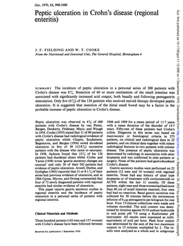 Peptic Ulceration in Crohn's Disease (Regional Gut: First Published As 10.1136/Gut.11.12.998 on 1 December 1970