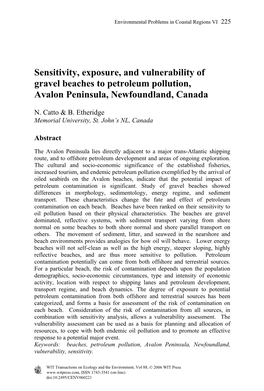 Sensitivity, Exposure, and Vulnerability of Gravel Beaches to Petroleum Pollution, Avalon Peninsula, Newfoundland, Canada