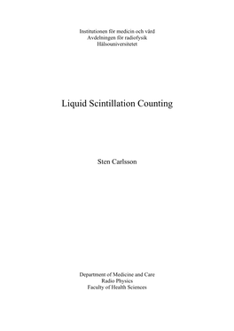 Liquid Scintillation Counting