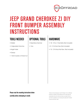 Jeep Grand Cherokee Zj Diy Front Bumper Assembly Instructions Tools Needed Optional Tools Hardware