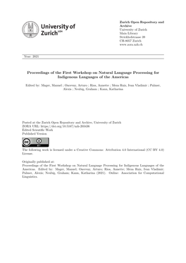 Proceedings of the First Workshop on Natural Language Processing for Indigenous Languages of the Americas