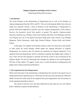 Religious Skepticism and Higher-Order Evidence Nathan King (Whitworth University)