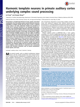 Harmonic Template Neurons in Primate Auditory Cortex Underlying Complex Sound Processing