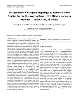 Ore Mineralization in Mutomo – Ikutha Area, SE Kenya