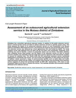 Assessment of an Outsourced Agricultural Extension Service in the Mutasa District of Zimbabwe