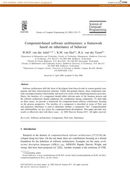 Component-Based Software Architectures: a Framework Based on Inheritance of Behavior W.M.P