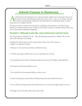 Adverb Clauses in Sentences | Grammar Worksheets