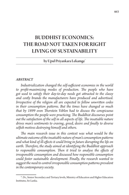 Buddhist Economics: the Road Not Taken for Right Living of Sustainability