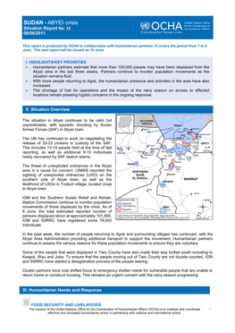 SUDAN • ABYEI Crisis Situation Report No