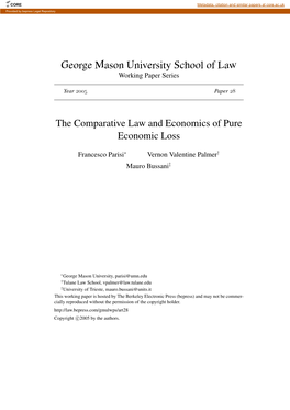 The Comparative Law and Economics of Pure Economic Loss
