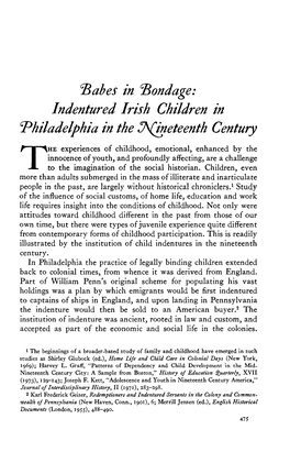 Babes in Bondage: Indentured Irish Children in Philadelphia in The