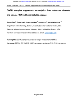 DOT1L Complex Suppresses Transcription from Enhancer Elements and Ectopic Rnai in Caenorhabditis Elegans