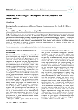 Acoustic Monitoring of Orthoptera and Its Potential for Conservation